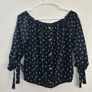Paper Moon Elastic Off Shoulder Women Top Color Black and White Dot Size Small